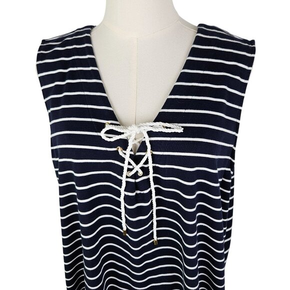 Lauren Ralph Lauren Navy White Dress Striped Sleeveless Lace-Up Nautical 3X - Picture 2 of 10